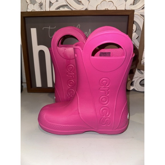Crocs Kids Handle It Rain Boot Size J2 Pink Waterproof Slip On 12803 Youth 2 - Picture 2 of 7